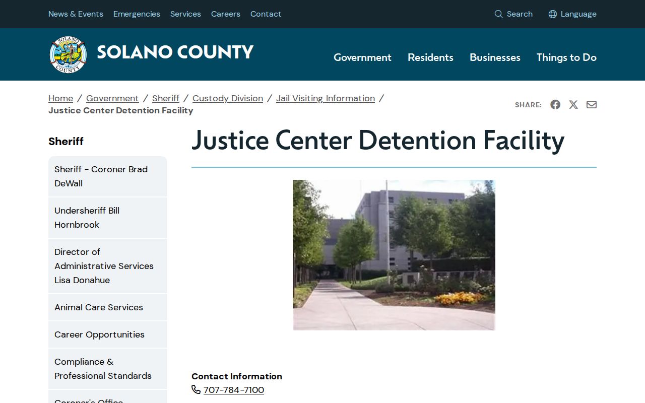 Solano County Justice Center Detention Facility official page