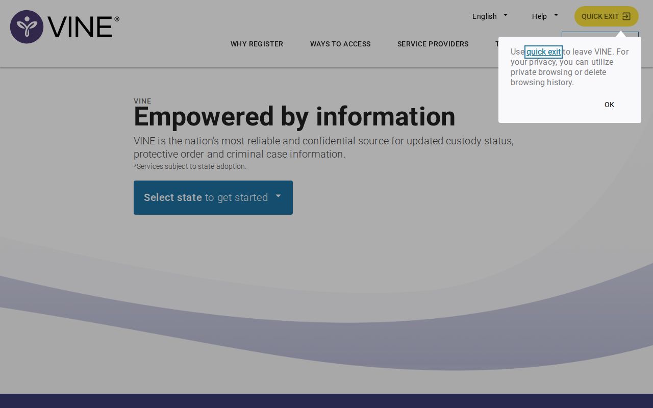 VINELink custody search landing screen