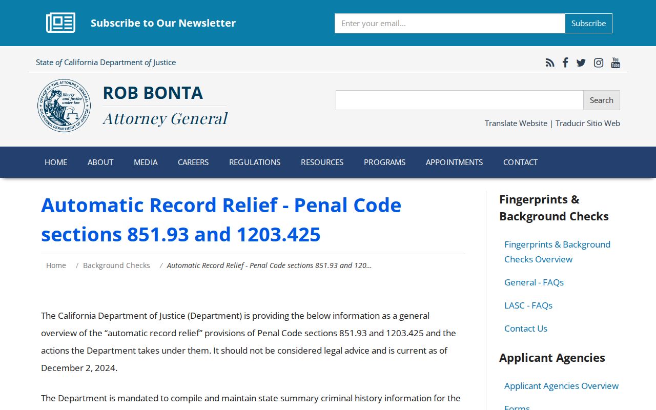 California automatic record relief page