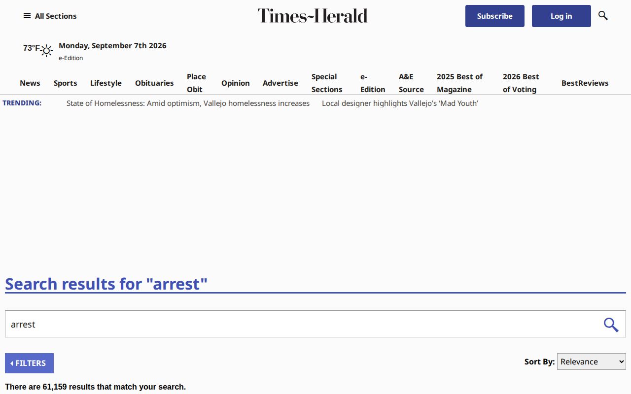 Vallejo Times-Herald arrest news search results